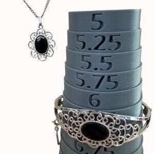 Silver-Tone Bracelet & Pendant Necklace Set With Black Oval Stones, Mourning